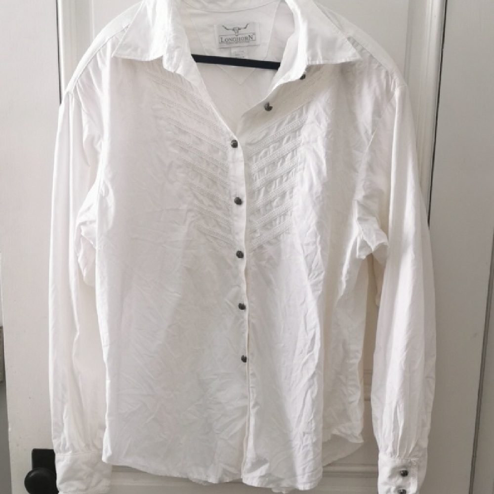 Vintage western womens equestrian Longhorn Niver white button up shirt Size 2XL